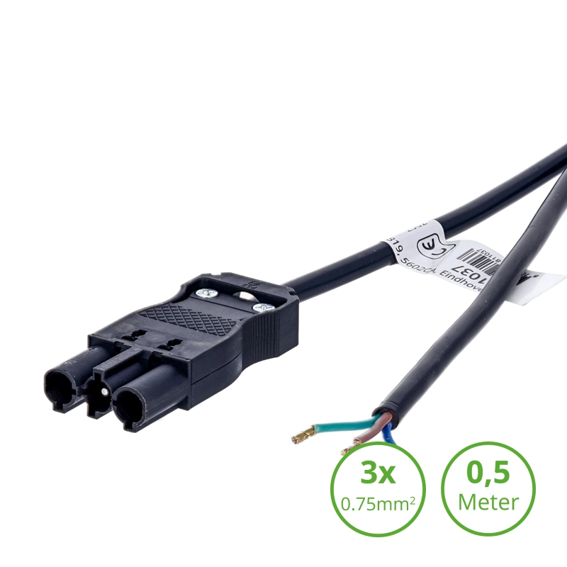 3-SWP AANSLUITSNOER MALE | 0.5 METER | 3×0.75mm²